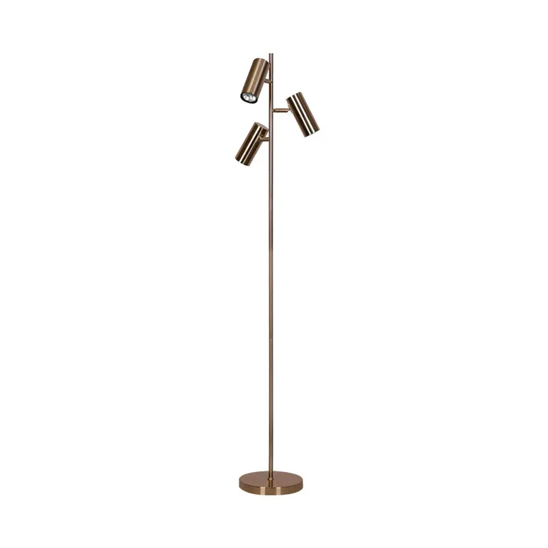Röhrenförmige Schlafzimmer-Baum-Stehleuchte, metallische 3-Kopf-Postmodern-Lese-Stehlampe Golden