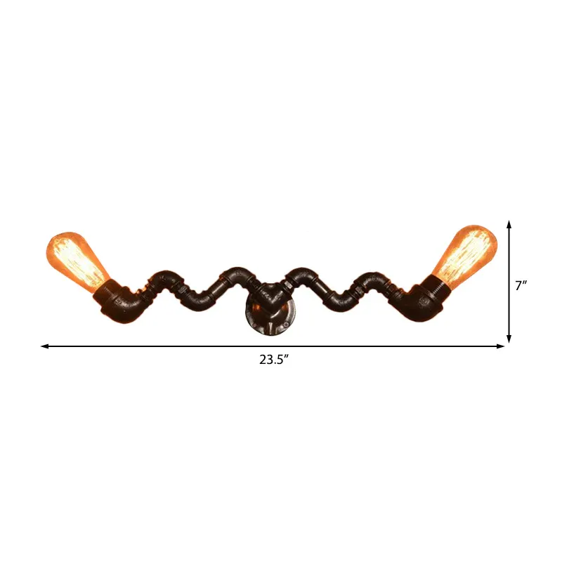 Rohrwandlampe mit Bronze-Finish und gewelltem Design, Industrie-Stil, Metall, 2/5 Glühbirnen, Wohnzimmer-Wandleuchte