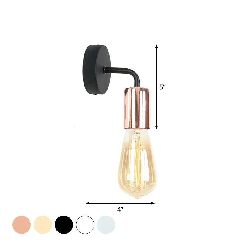 Schattenlose Garagen-Wandleuchte im Industriestil, einzelne Wandbeleuchtung aus Metall Roségold/Gold/Chrom mit gebogenem Arm