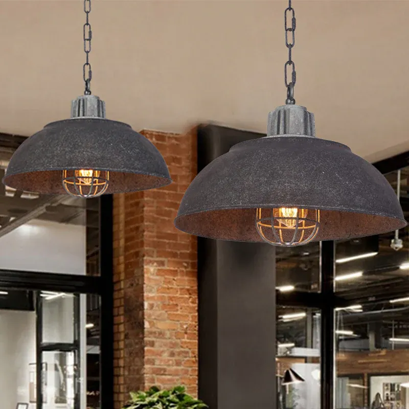 Schwarze Einzelkopf-Hängelampe, Vintage-Metallschalen-Pendelleuchte mit ovalem Käfigschirm