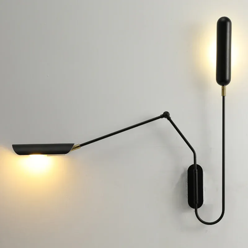 Schwarze röhrenförmige Wandleuchte im Vintage-Stil, Metall, 2-flammige Wohnzimmer-Wandleuchte