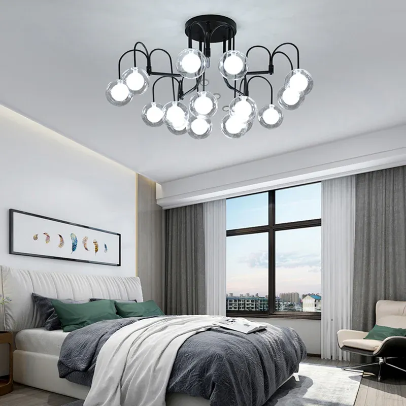 Schwarzer Weidenzweig, halbbündige Beleuchtung, modernistische, mehrflammige, halbbündige Metalllampenfassung mit klarem...