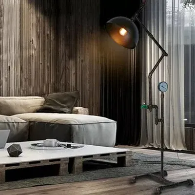 Stehlampe mit metallischem Kuppelschirm und Messgerät-Dekoration, industrielle, stilvolle 1-flammige Wohnzimmer-Stehleuch...