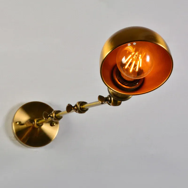 Verstellbare Vintage-Wandleuchte aus Eisen mit 3 Gelenkarmen, 1 Glühbirne, Studio-Wandleuchte mit Kuppelschirm Golden