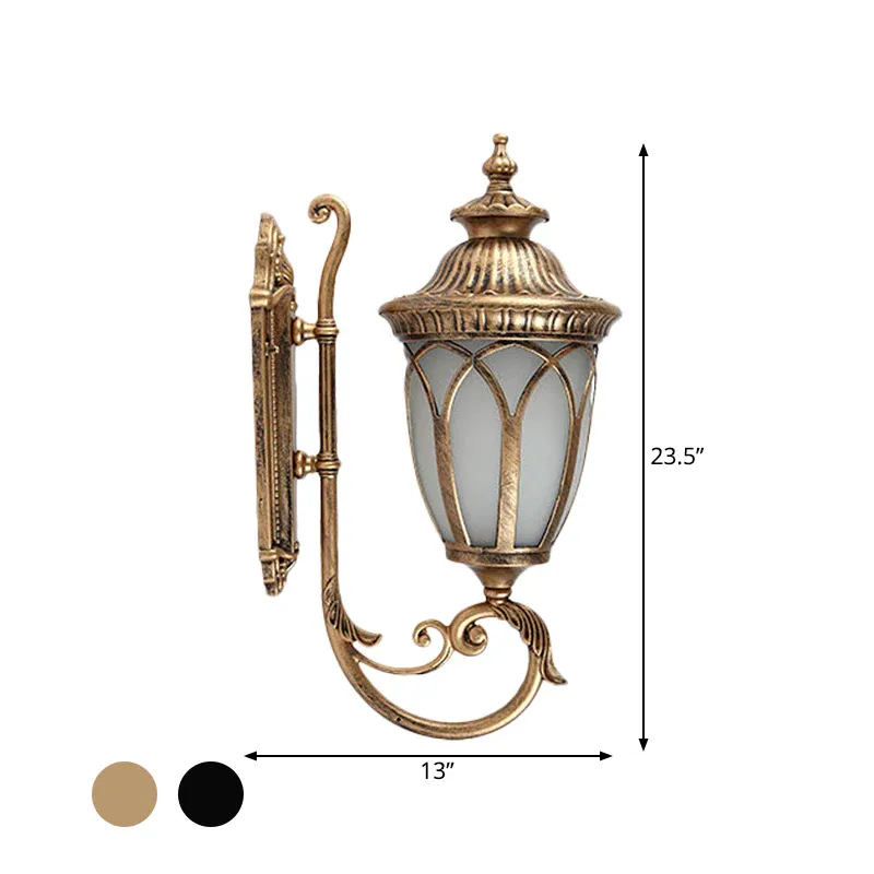 Wandleuchte aus Aluminium Schwarz/Bronze mit gebogenem Arm, 1 Glühbirne, Wandleuchte im Lodge-Stil mit Milchglasschirm