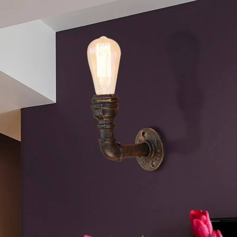 Wandleuchte aus gebogenem Rohr aus Metall, industrielle, stilvolle Wandleuchte mit 1 Glühbirne für Schlafzimmer Antik-Br...