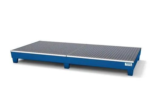 DENIOS Auffangwanne classic-line für 8 Fässer Stahl blau lackiert Füße mit Gitterrost 340 Liter 259334