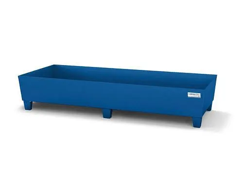 DENIOS Auffangwanne classic-line für 2 Fässer Stahl blau lackiert Füße ohne Gitterrost B 2010 mm 259310