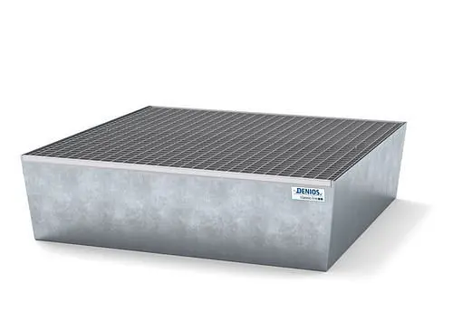 DENIOS Auffangwanne classic-line für 4 Fässer Stahl verzinkt mit Gitterrost H 330 mm 259327