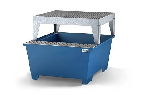 DENIOS Auffangwanne classic-line für 1 IBC blau lackiert Abfüllbereich und Abfüllbock 259385