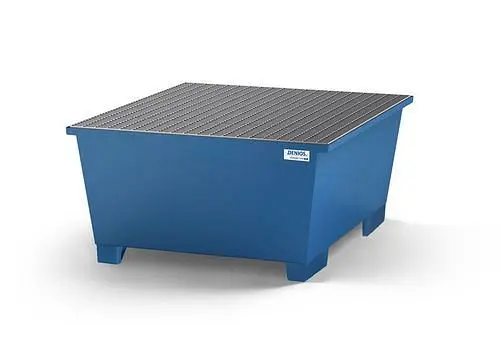 DENIOS Auffangwanne classic-line für 1 IBC blau lackiert Abfüllbereich und Gitterrost 259383