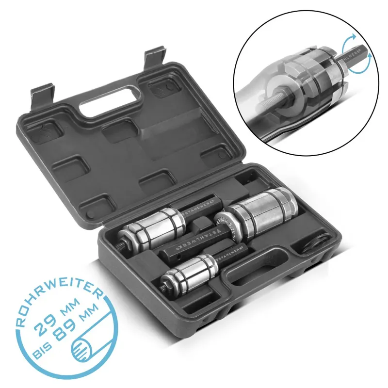 Katalysator-Flansch STAHLWERK Rohrweiter Set 29-89 mm 3-teiliger Auspuff Rohraufweiter Satz | Rohrexpander | Auspuffrohrfo...