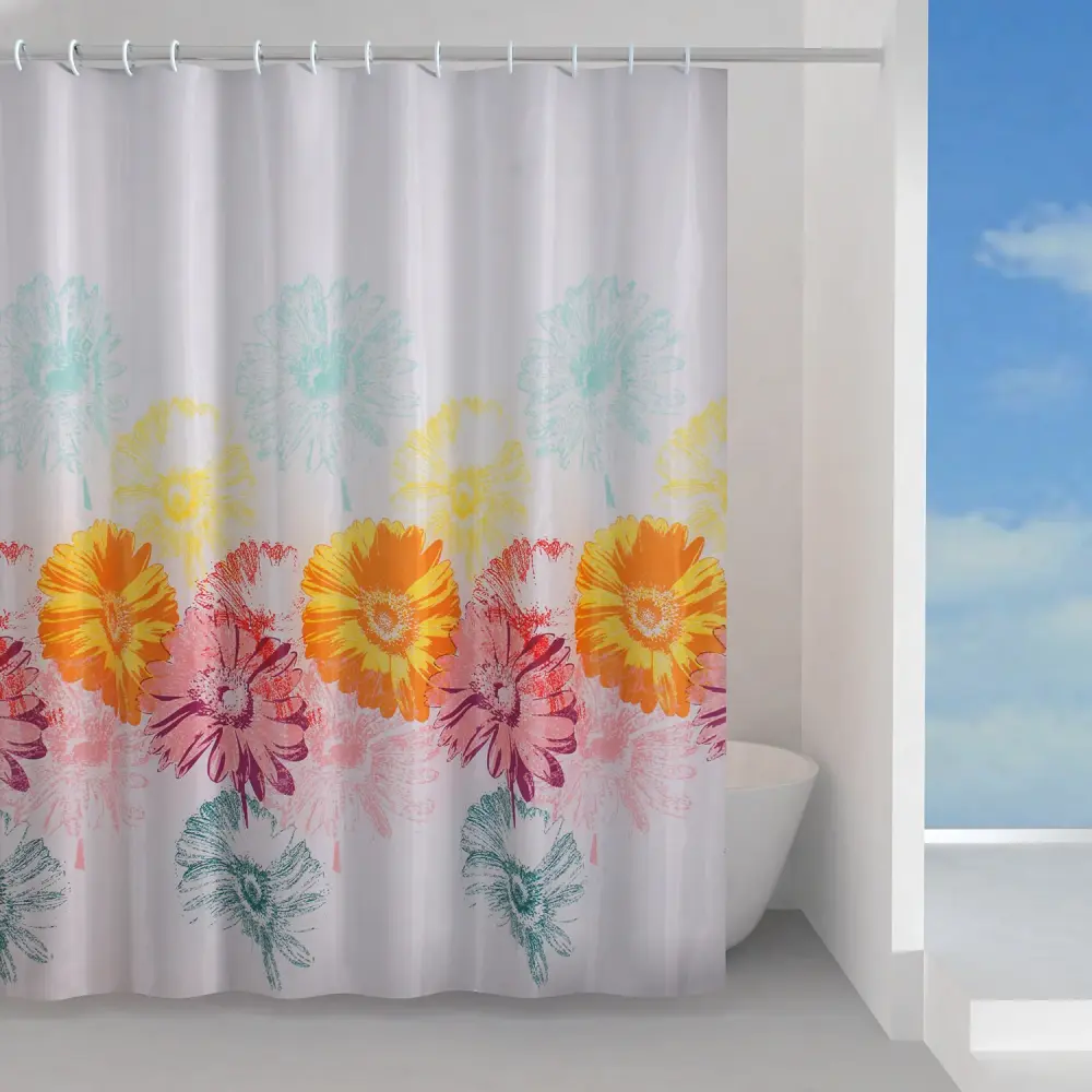 Duschvorhang aus Stoff 180x200 cm Modell Frenesia von Gedy - Rosa/Gelb/Türkis