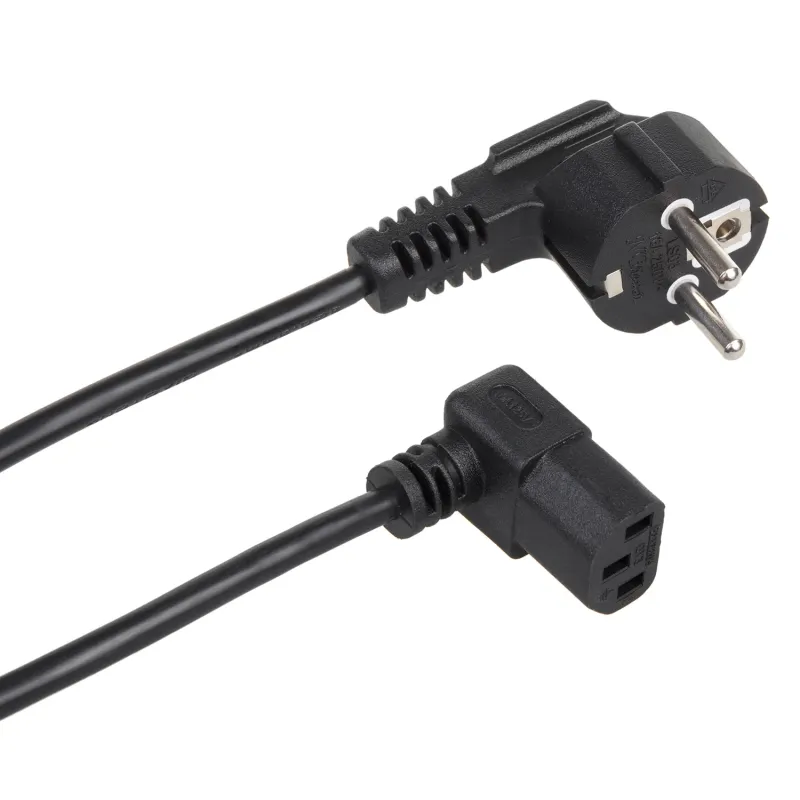 Kaltgerätekabel Netzkabel 3-Pin Schutzkontakt auf Kaltgerätestecker 90 Grad abgewinkelt Stromkabel Kabel Unten Gewinkelt...