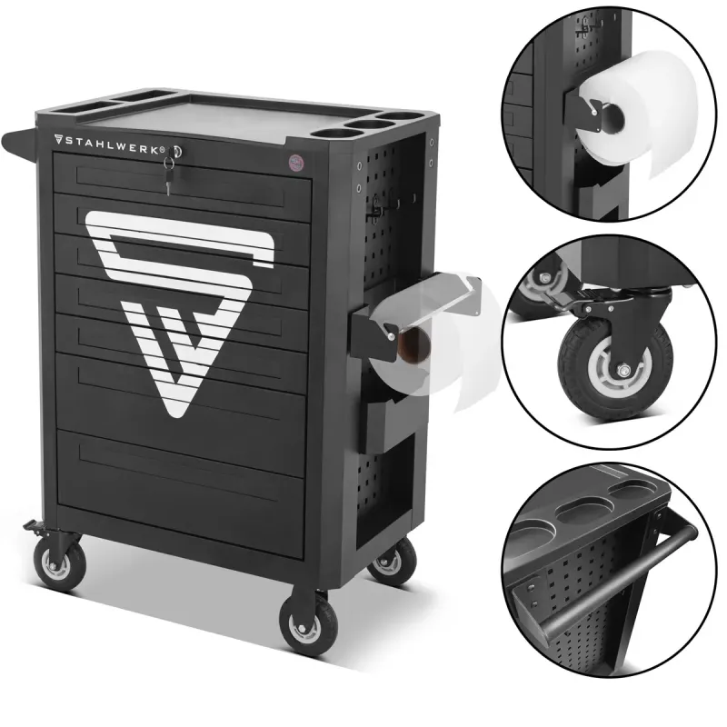 Falcon Steel Werk Workshop Car | Lockable XL tool car | Sachkundig assembly ducts 7 drawers and rubberized long-life rolls...
