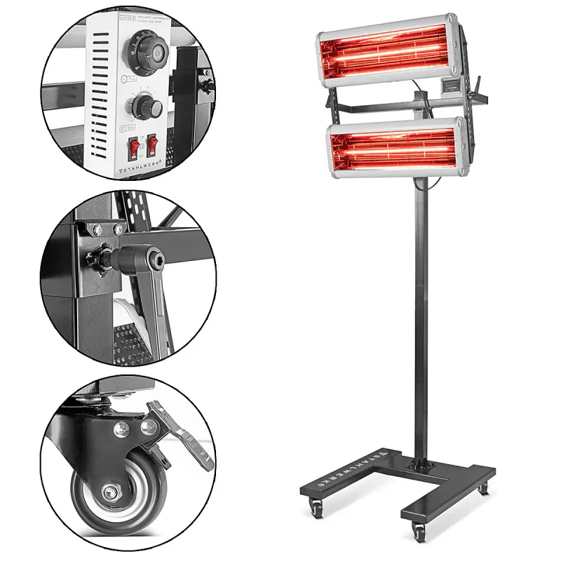 Hochdeckend STAHLWERK Infrarot Lacktrockner IL-2400 ST mit 2.400 Watt und Stativ, leistungsstarker Infrarottrockner / IR S...