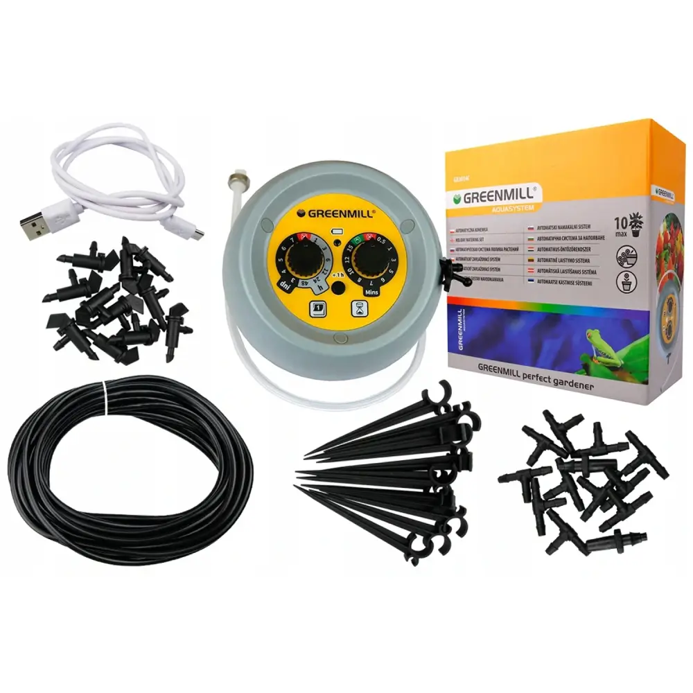 Greenmill GB3014C Automatisches Bewässerungsset für Pflanzen, Garten, Balkon, Blumen, USB, für drinnen und draußen