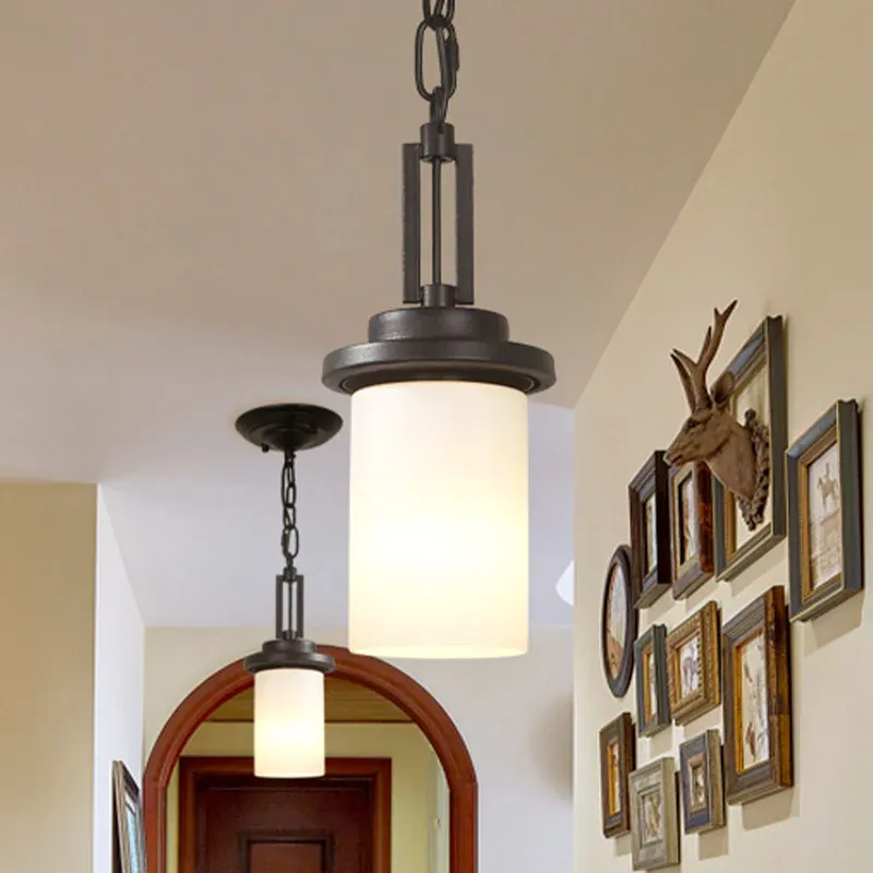 Weiße Glas-Zylinder-Pendelleuchte Altmodisch 1-Kopf-Korridor-Downlight-Pendelleuchte