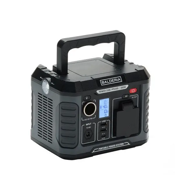 BALDERIA Power Cube PPS300: Tragbare Powerstation/Mobiler Stromspeicher/Stromerzeuger 300W 231Wh Steckdose 230V USB Flashl...