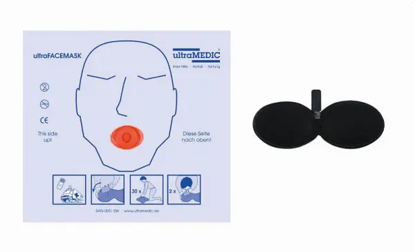 ultraMEDIC ultraFACEMASK schwarz mit Einweg-Ventil im EVA Schlüsselanhänger SAN-1551-SW