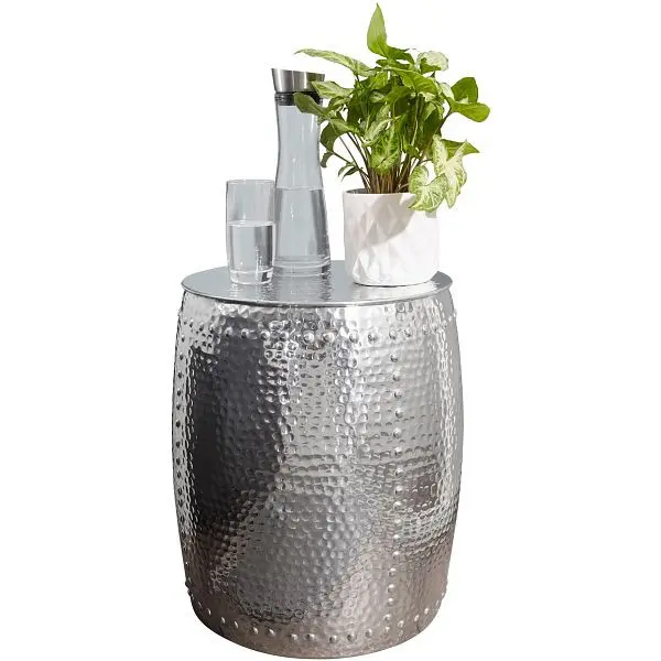 Wohnling Beistelltisch PEDRO 42 x 49 x 42 cm Alukleinformatum Silber orientalisch rund WL5.469