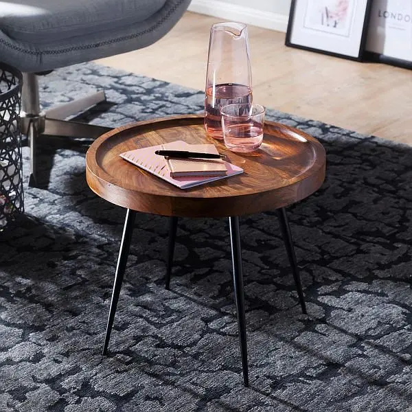 Wohnling Beistelltisch 46 x 40 x 46 cm Sheesham Holz Metall WL5.674