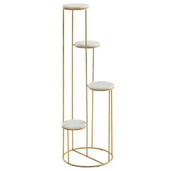 Wohnling Blumenständer Echter Marmor Weiß 365x1075x365 cm Pflanzenständer Stehend Gold Blumenhocker Wohnzimmer Freisteh...