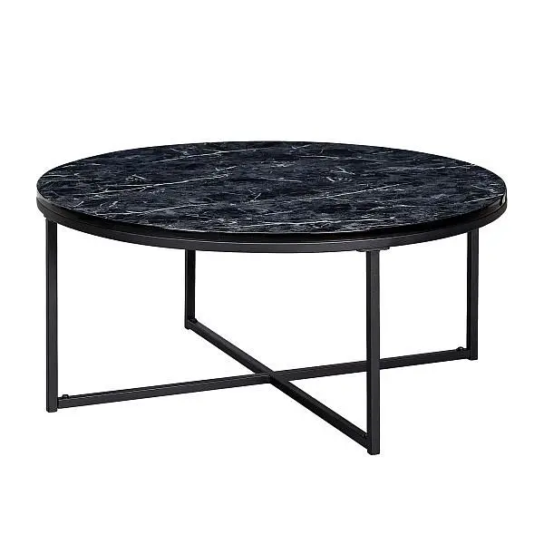 Wohnling Couchtisch 80x36x80 cm mit Marmor Optik Schwarz mit Metall-Gestell WL6.247