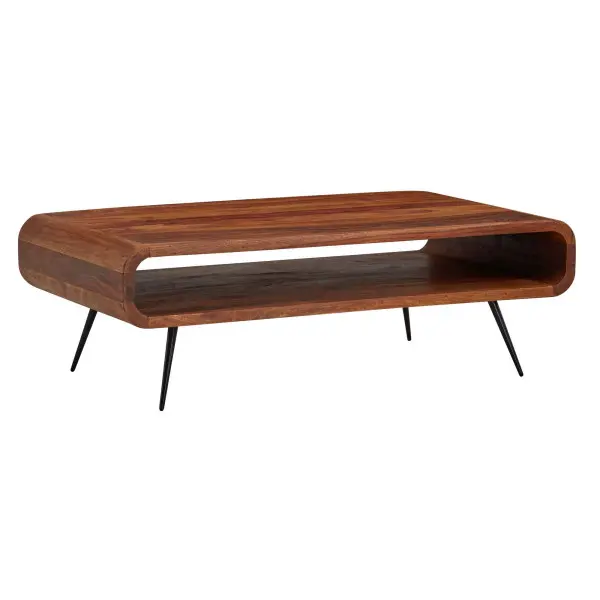 Wohnling Couchtisch 90x55x30 cm Sheesham Massivholz / Metall Sofatisch Eckig Wohnzimmertisch mit Stauraum Kaffeetisch Mass...