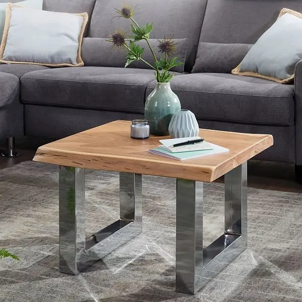 Wohnling Couchtisch ASURA 58 x 40 x 60 cm Akazie Massiv Holz Metallgestell Braun WL5.525