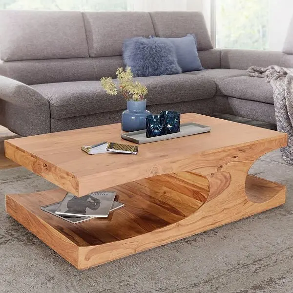 Wohnling Couchtisch BOHA Massivholz Akazie 118 cm breit Gestaltung dunkelbraun Landhaus-Stil WL1.522