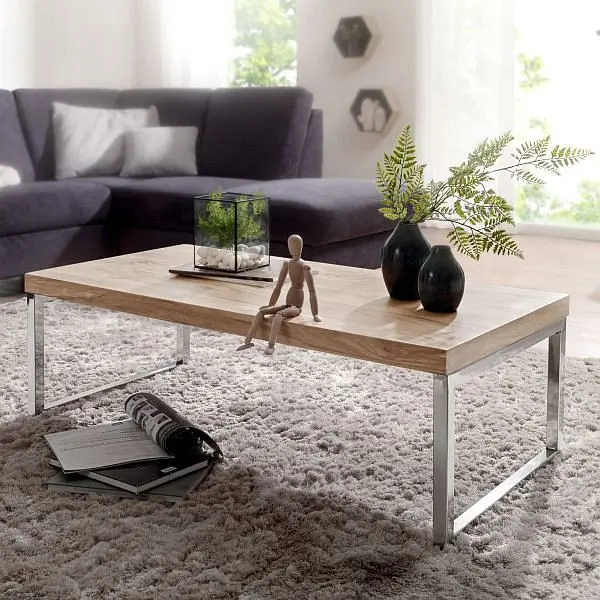 Wohnling Couchtisch GUNA Massivholz Akazie 120 cm breit Gestaltung dunkelbraun Landhaus-Stil WL1.458
