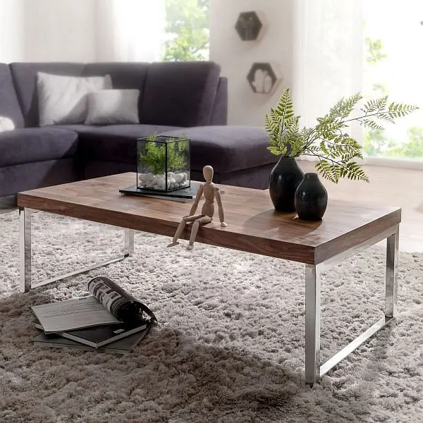 Wohnling Couchtisch GUNA Massivholz Sheesham 120 cm breit Gestaltung dunkelbraun Landhaus-Stil WL1.307
