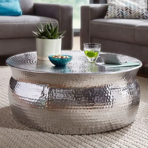 Wohnling Couchtisch KARAM 75x31 Stück75cm Alukleinformatum Silber orientalisch rund WL5.451