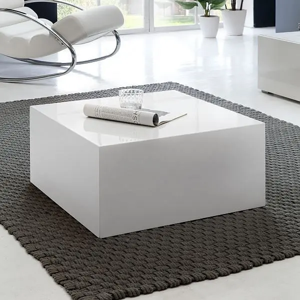 Wohnling Couchtisch MONOBLOC 60 x 60 x 30 cm Hochglanz MDF Weiß lackiert WL1.856