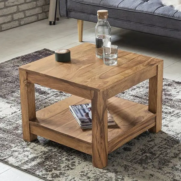 Wohnling Couchtisch MUMBAI Massivholz Akazie 60 x 60 cm Gestaltung dunkelbraun Landhaus-Stil WL1.571