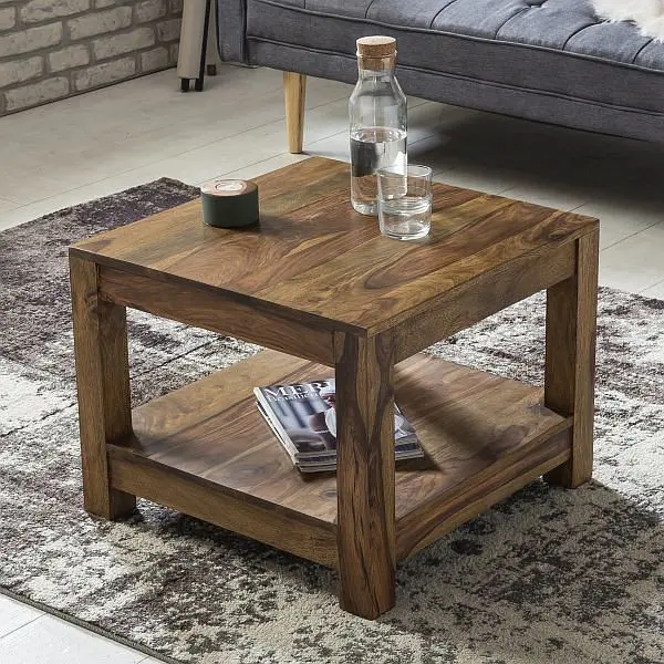 Wohnling Couchtisch MUMBAI Massivholz Sheesham 60 x 60 cm Gestaltung dunkelbraun Landhaus-Stil WL1.570