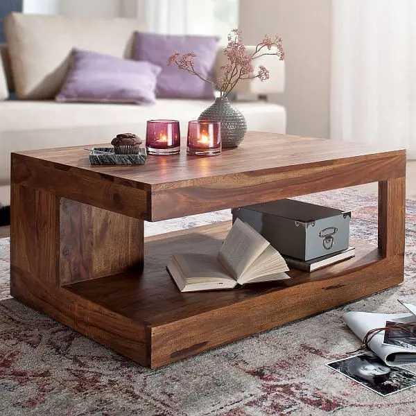Wohnling Couchtisch MUMBAI Sheesham Massivholz 90 x 60 x 40 cm WL6.229