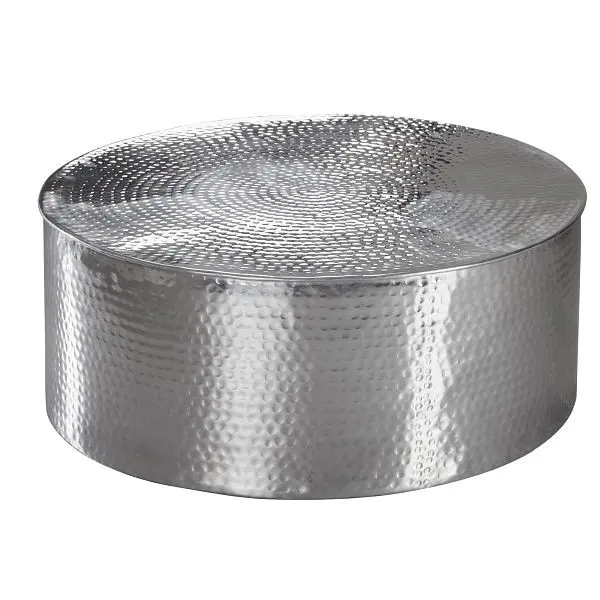 Wohnling Couchtisch RAHI 75 x 31 x 75 cm Alukleinformatum Silber Orientalisch Rund WL5.484