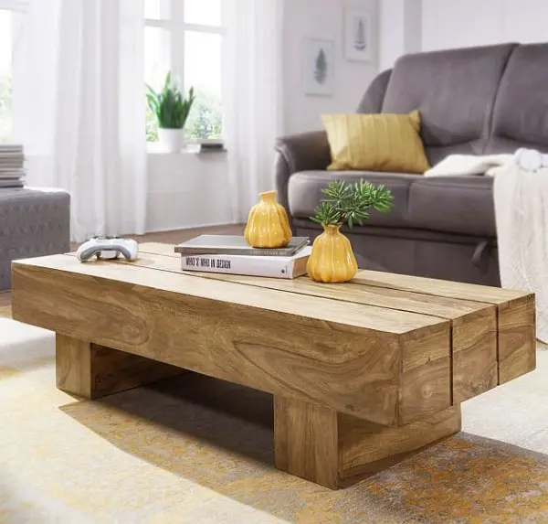 Wohnling Couchtisch SIRA Massivholz Akazie 120 cm breit Gestaltung dunkelbraun Landhaus-Stil WL1.439