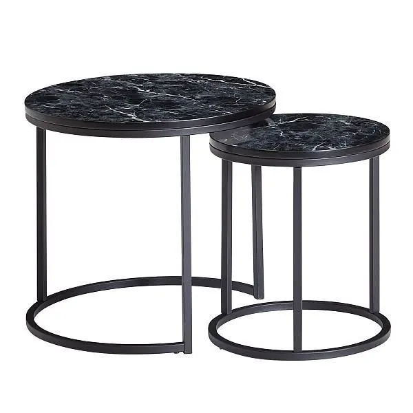 Wohnling Gestaltung Beistelltisch 2er Set Schwarz Marmor Optik Rund WL6.251