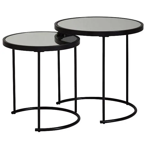 Wohnling Gestaltung Beistelltisch Rund Ø 50/42 cm - 2 teilig Schwarz mit Spiegel Glas WL5.985