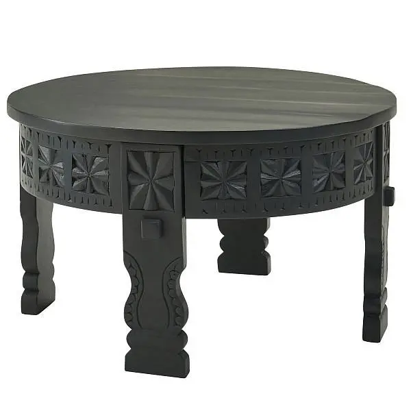 Wohnling Gestaltung Couchtisch 60x36x60 cm Mango Massivholz Rund Schwarz WL6.349