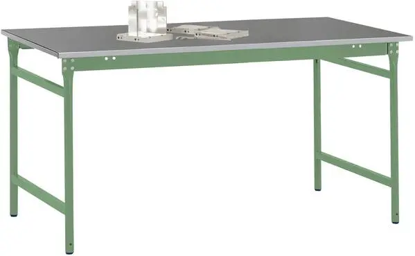 Manuflex BB3064.6011 Beistelltisch BASIS stationär mit Blechbelag-Platte Resedagrün RAL 6011, BxTxH: 1500 x 800 x 78