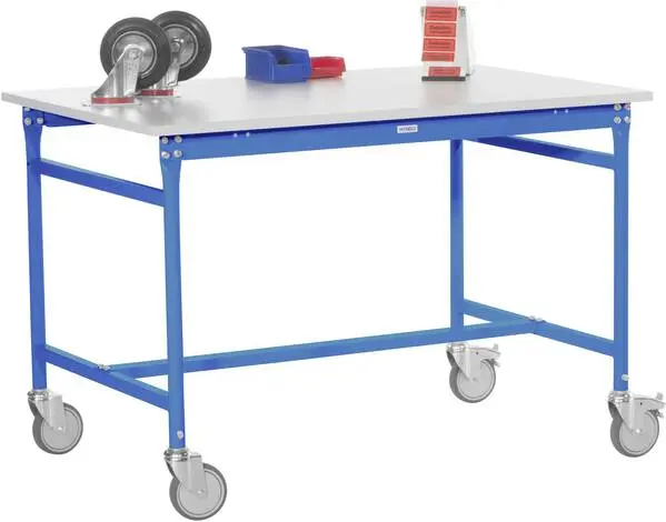 Manuflex BB4025.5012 Beistelltisch BASIS mobil mit Multiplex-Platte Lichtblau RAL 5012, BxTxH: 1000 x 800 x 850 mm