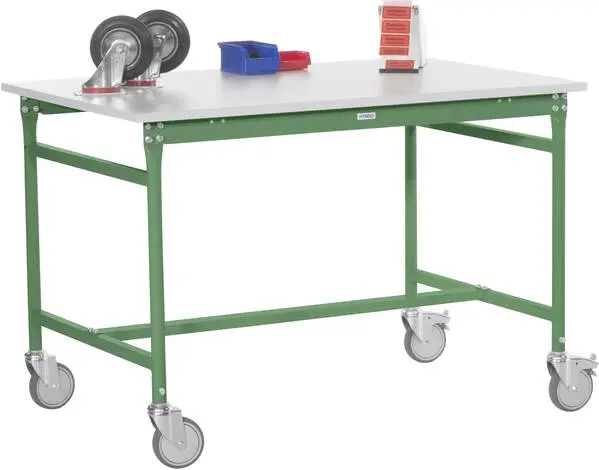Manuflex BB4045.6011 Beistelltisch BASIS mobil mit Multiplex-Platte Resedagrün RAL 6011, BxTxH: 1250 x 800 x 850 mm