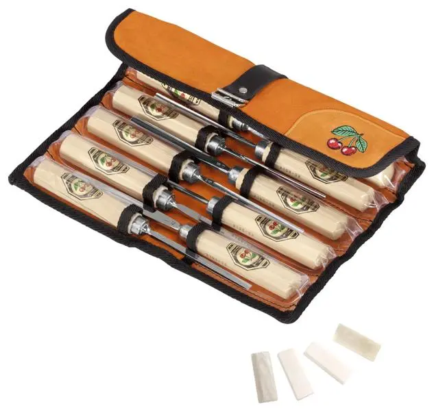Kirschen Bildhauerbeitelsatz Velourslederrolltasche Weißbuchenheft 12-teilig 3157000