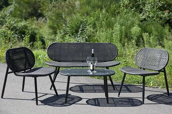 4tlg. Set, Loungeset, "Cannobio", Polyrattan, schwarz, anthrazitfarben, L. 64 cm, B. 129 cm, H. 75 cm aus PE-Geflecht und ...