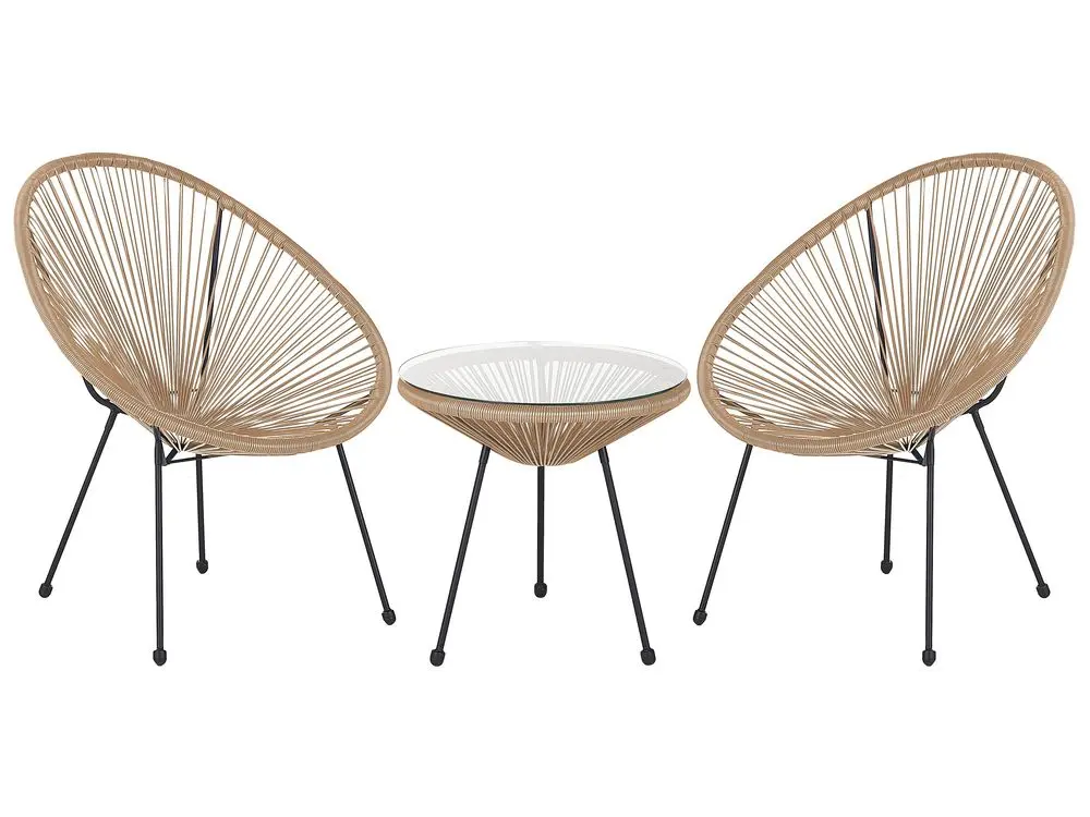 Bistro Set ACAPULCO II Polyrattan Naturfarben aus PE-Geflecht und Aluminium
