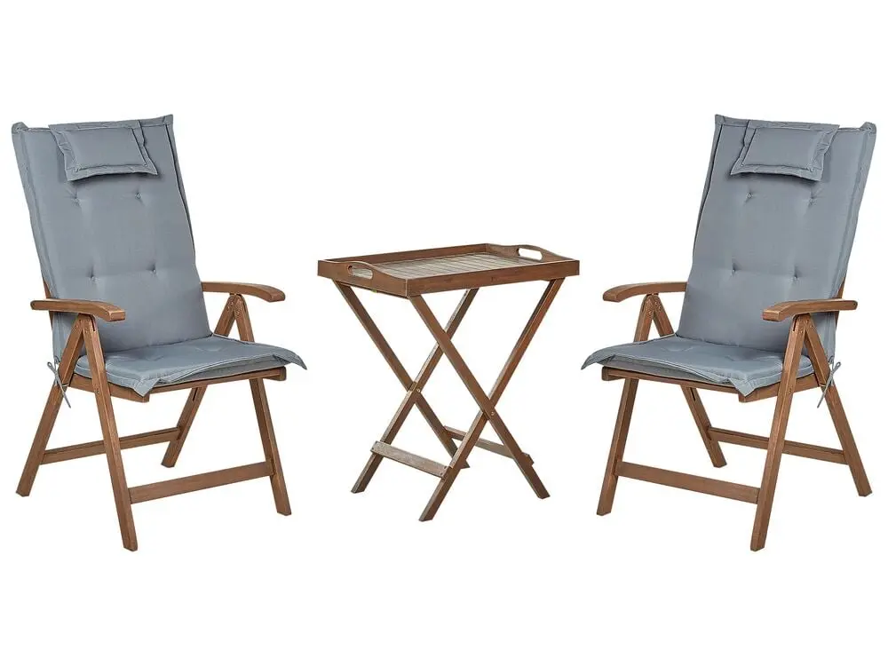 Bistro Set Cushions Folding AMANTEA Wood Grey